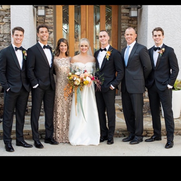 Anthropologie Tadashi Shoji Odette off shoulder sequin mesh column gown size 0 - Picture 3 of 4